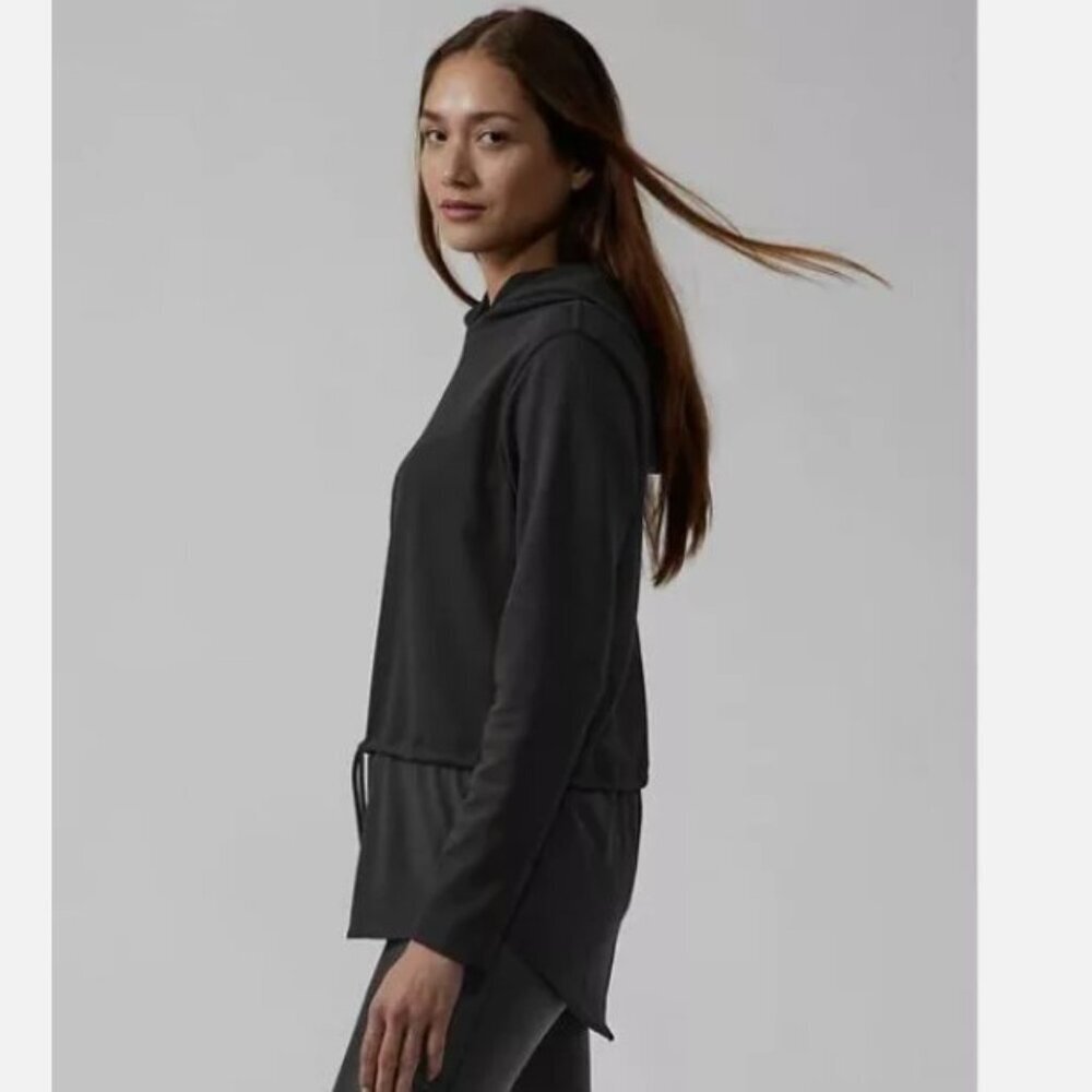 Athleta Sweatshirt Small Black Women's Gallery Hoodie Top Faux Layer Mixed Media